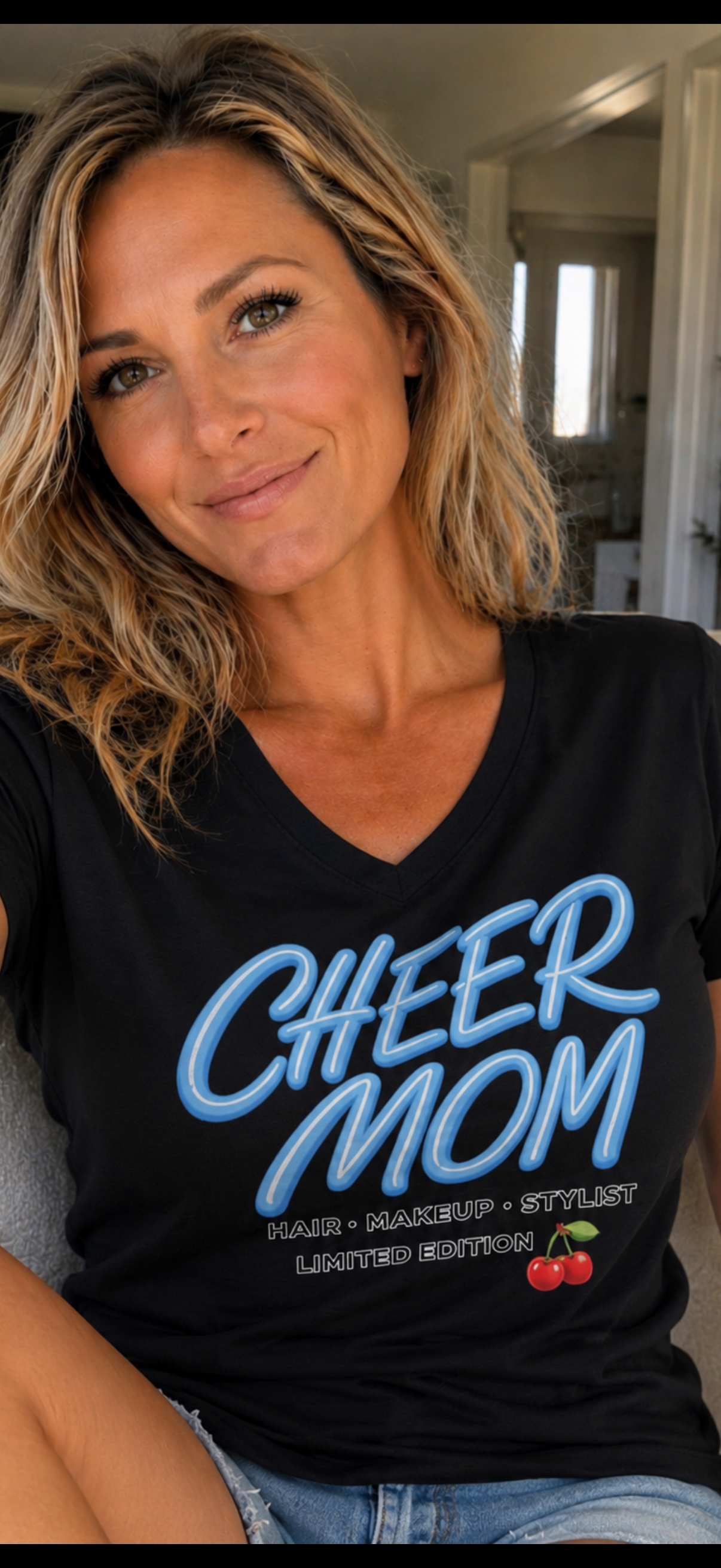 Cheer mom Jersey Short Sleeve V-Neck Tee