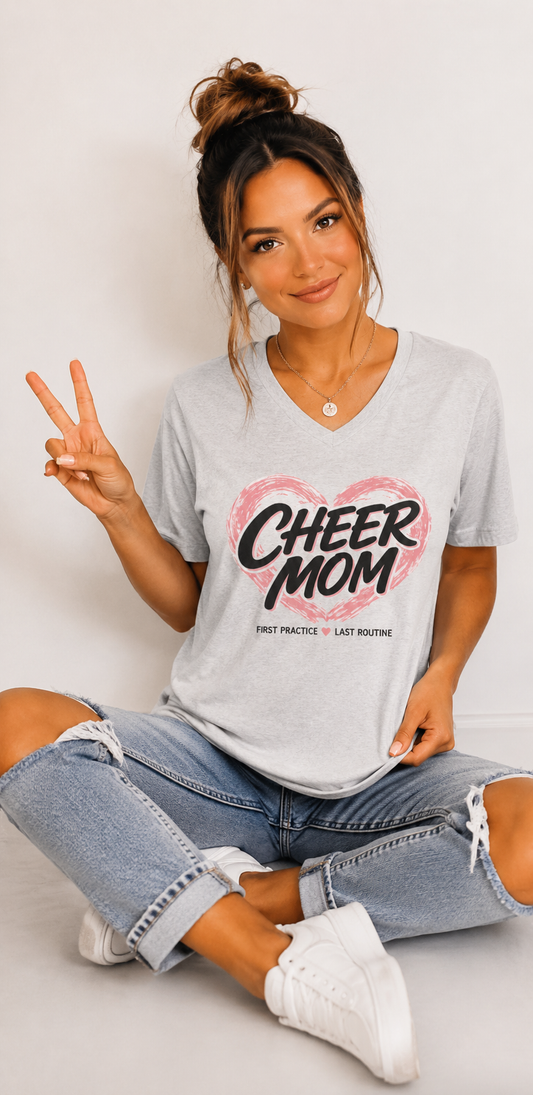 Cheer mom Jersey Short Sleeve V-Neck Tee