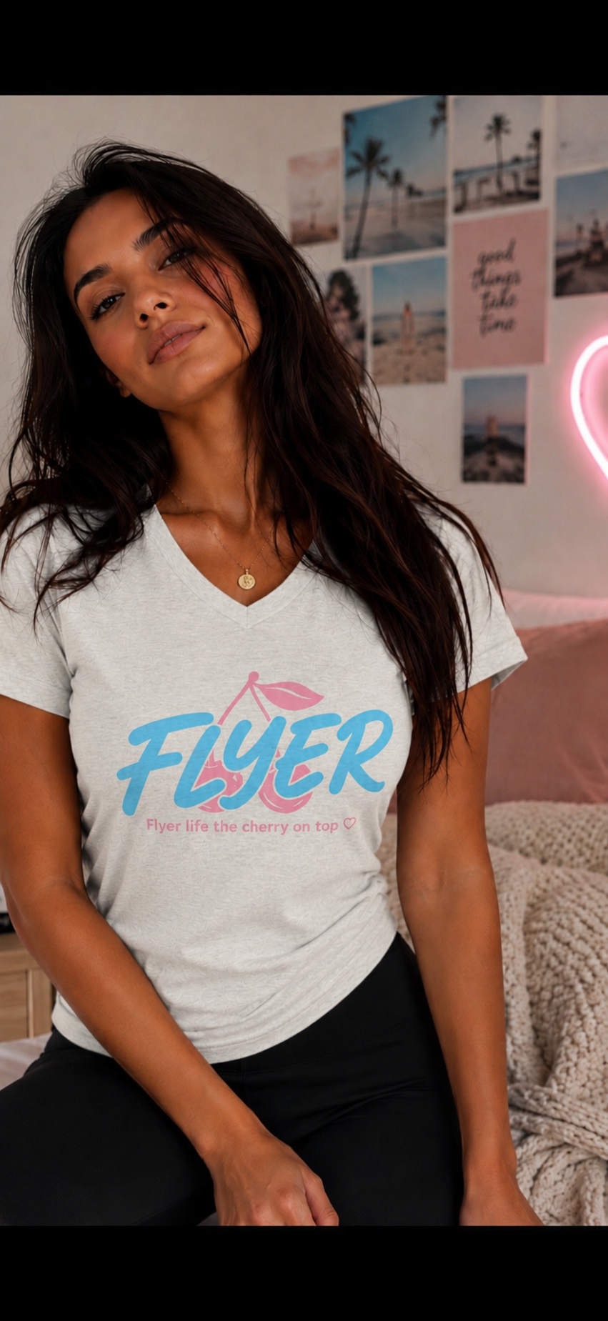 Flyer cherry on top Jersey Short Sleeve V-Neck Tee